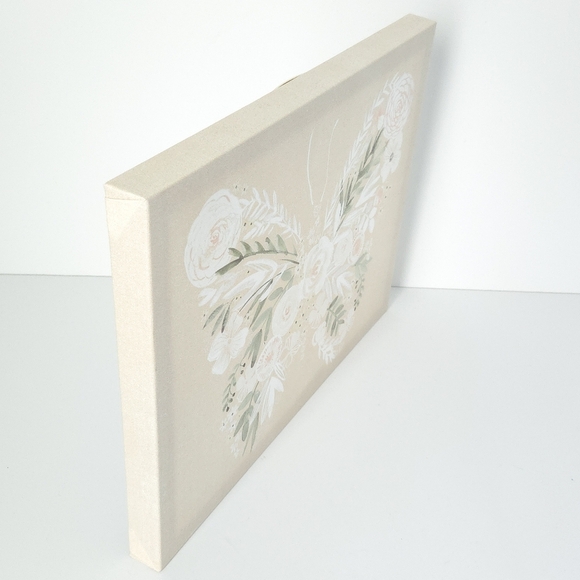 NWT Ivory & White Floral Butterfly Canvas Print Wall Art- 11 x 14 - Picture 3 of 4